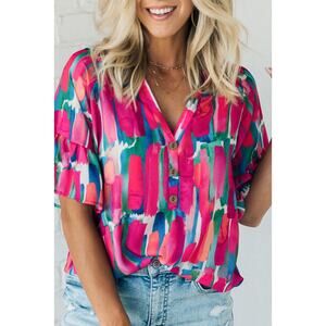Ladies Blouse in Abstract Brushstrokes Print Size L